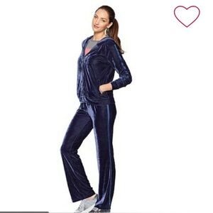 Serena Williams Blue Velvet Zippered Hooded Sporty Chic Track Jacket Large